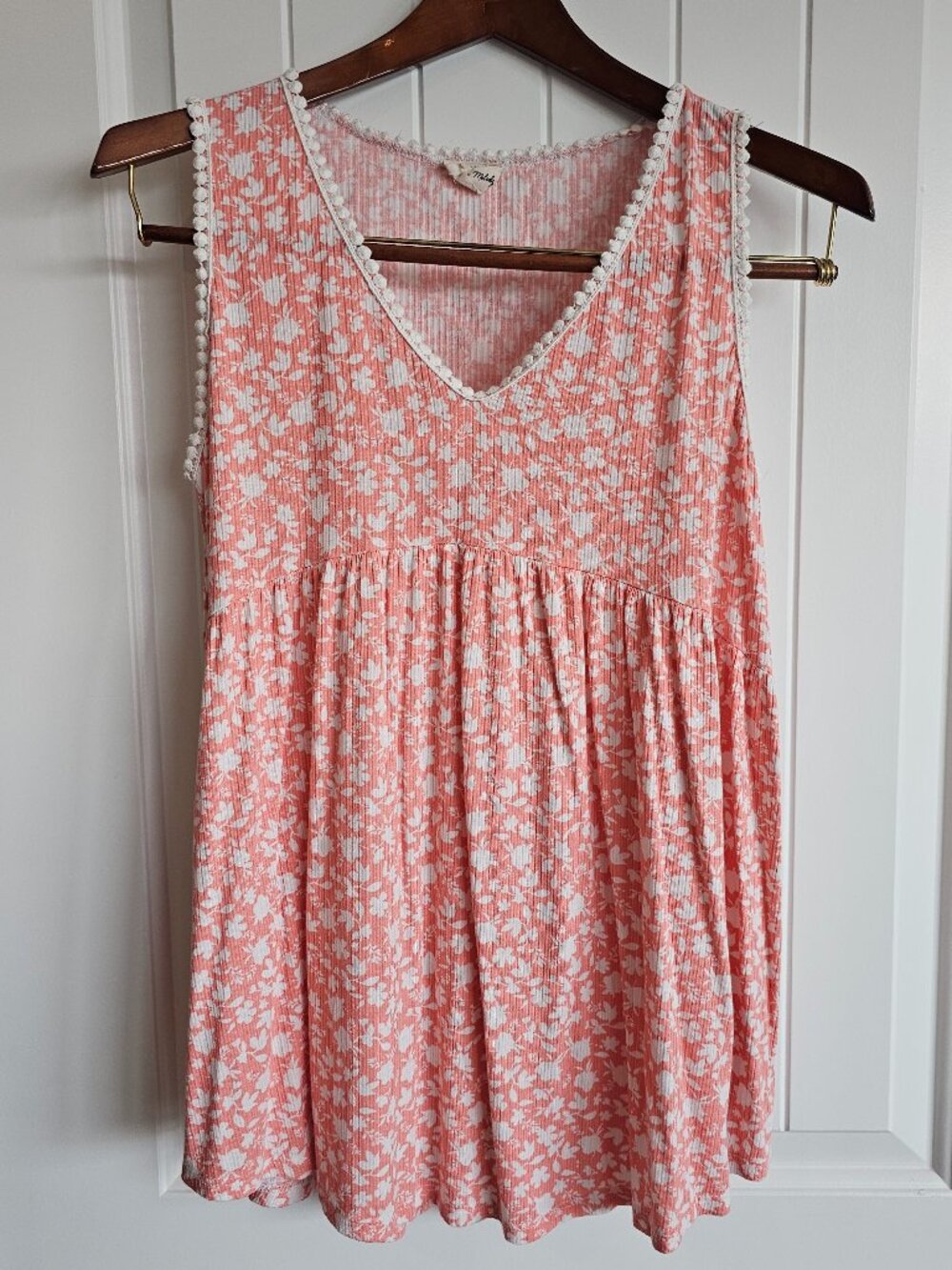 Y2K Babydoll Tank, Lovely Melody, Peach Floral, Size Small